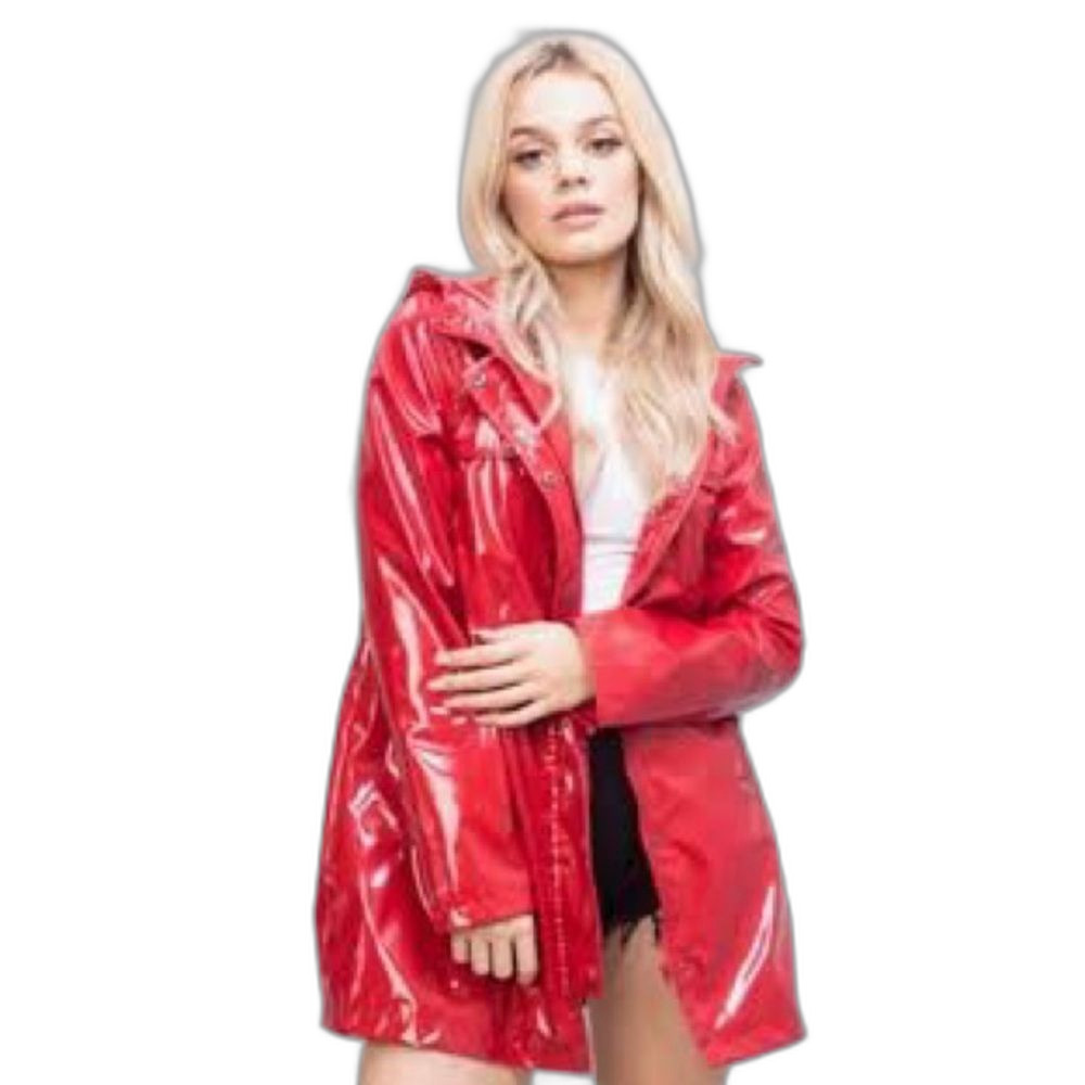 Mycra Pac Slicker Women’s Raincoat Jacket Red Medium US 8 10 Shiny ALine